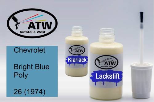 Chevrolet, Bright Blue Poly, 26 (1974): 20ml Lackstift + 20ml Klarlack - Set, von ATW Autoteile West.